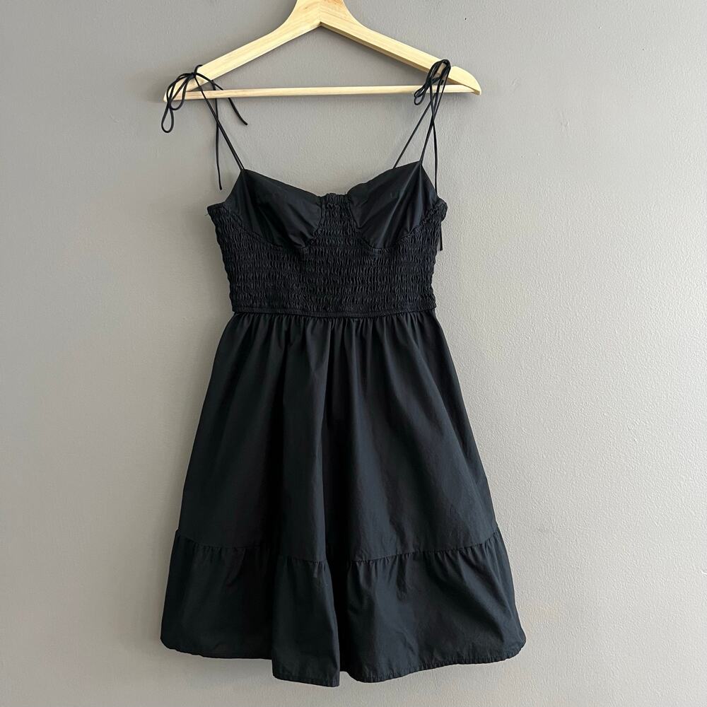 Steve Modden Babydoll Smoked Poplin Minidress Pockets Black Small